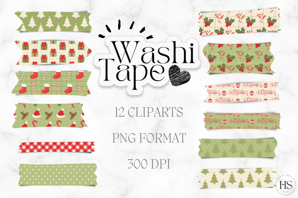 Download 12 Red Retro Christmas Washi Tape Bundle - Christmas Collection