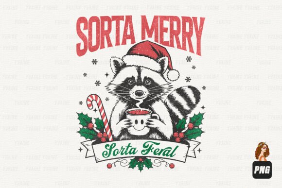Download Retro Christmas Raccoon Sorta Merry PNG - Christmas Collection