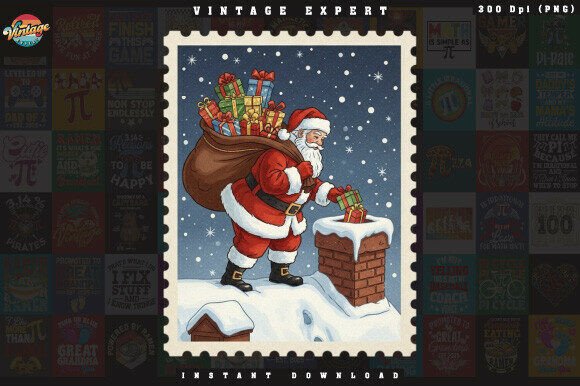 Download Vintage Holiday Stamp Santa Claus PNG - Vintage holiday Collection