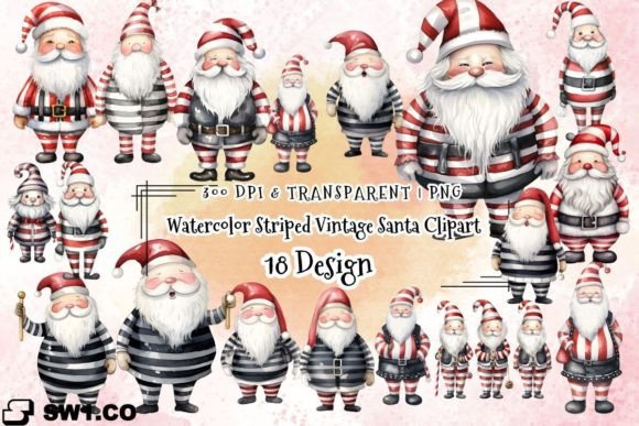 Download Christmas Striped Vintage Santa Clipart - Christmas Collection